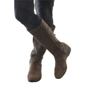 Teva Leather Boots Knee High Full Zip Chocolate Brown